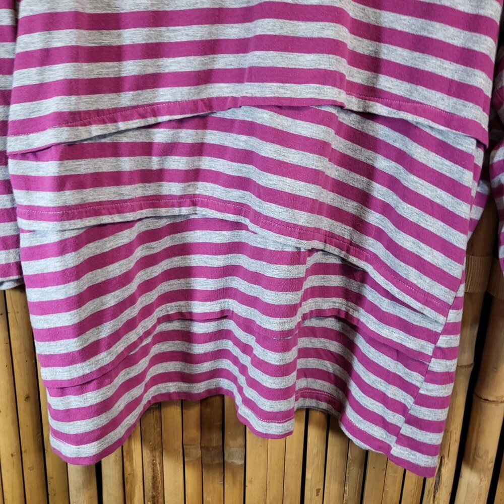 d&co Denim & Company Multi Layer Top XL Magenta/Gray Stripe - Picture 2 of 6